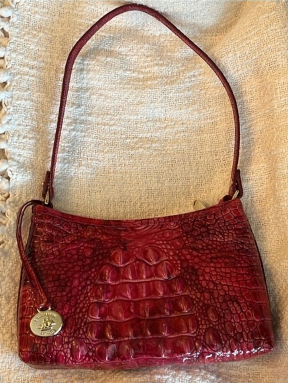 Brahmin Deep Red Croc-Embossed Shoulder Bag